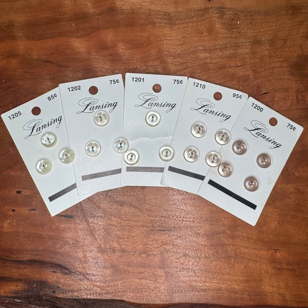 Vintage New Lansing Button Lot 5 Cards Variety Pack of 3/8"